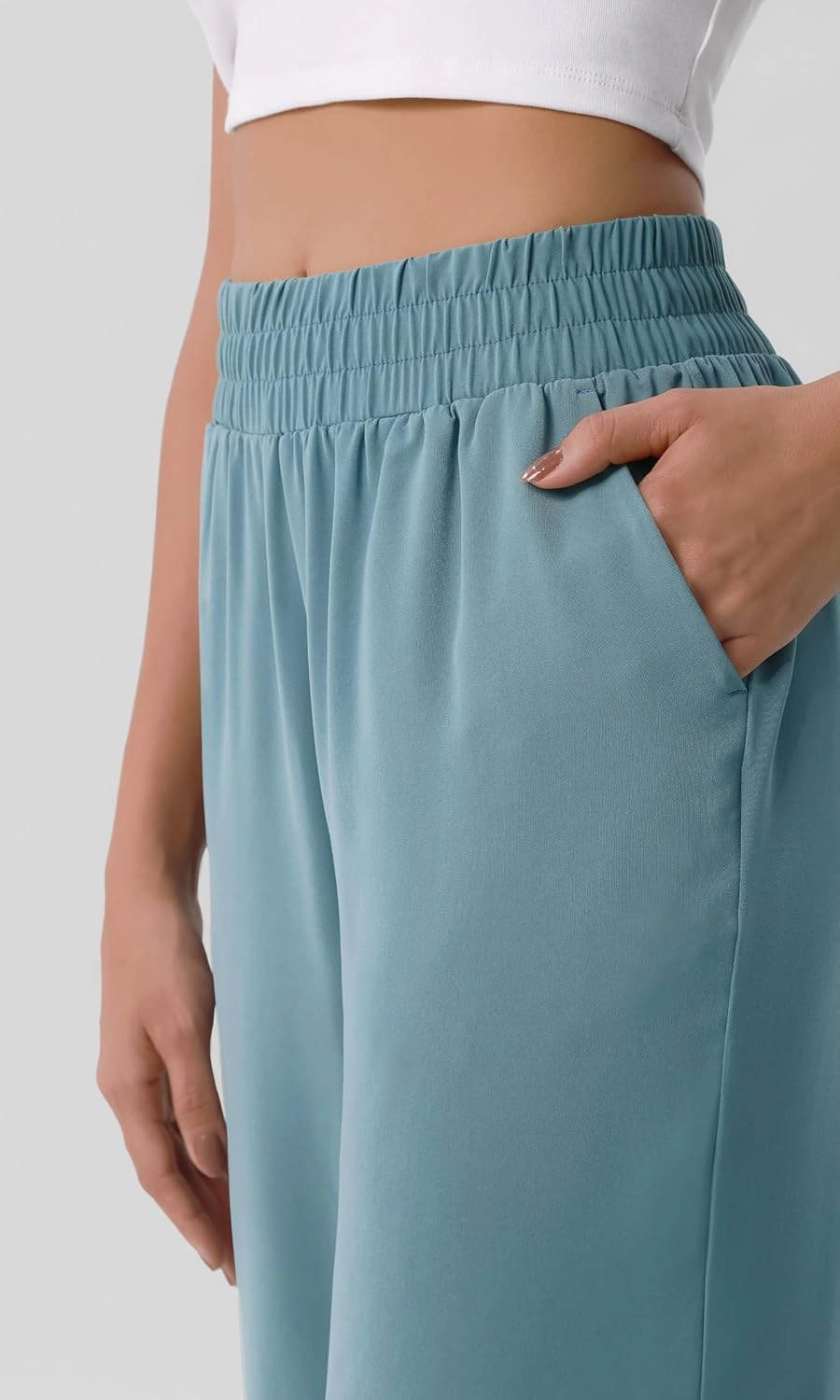ODODOS Chiffon Flowy Wide Leg Pants for Women Lightweight High Waist Pull-On Pants with Pockets- 27" / 29" /31" Inseam