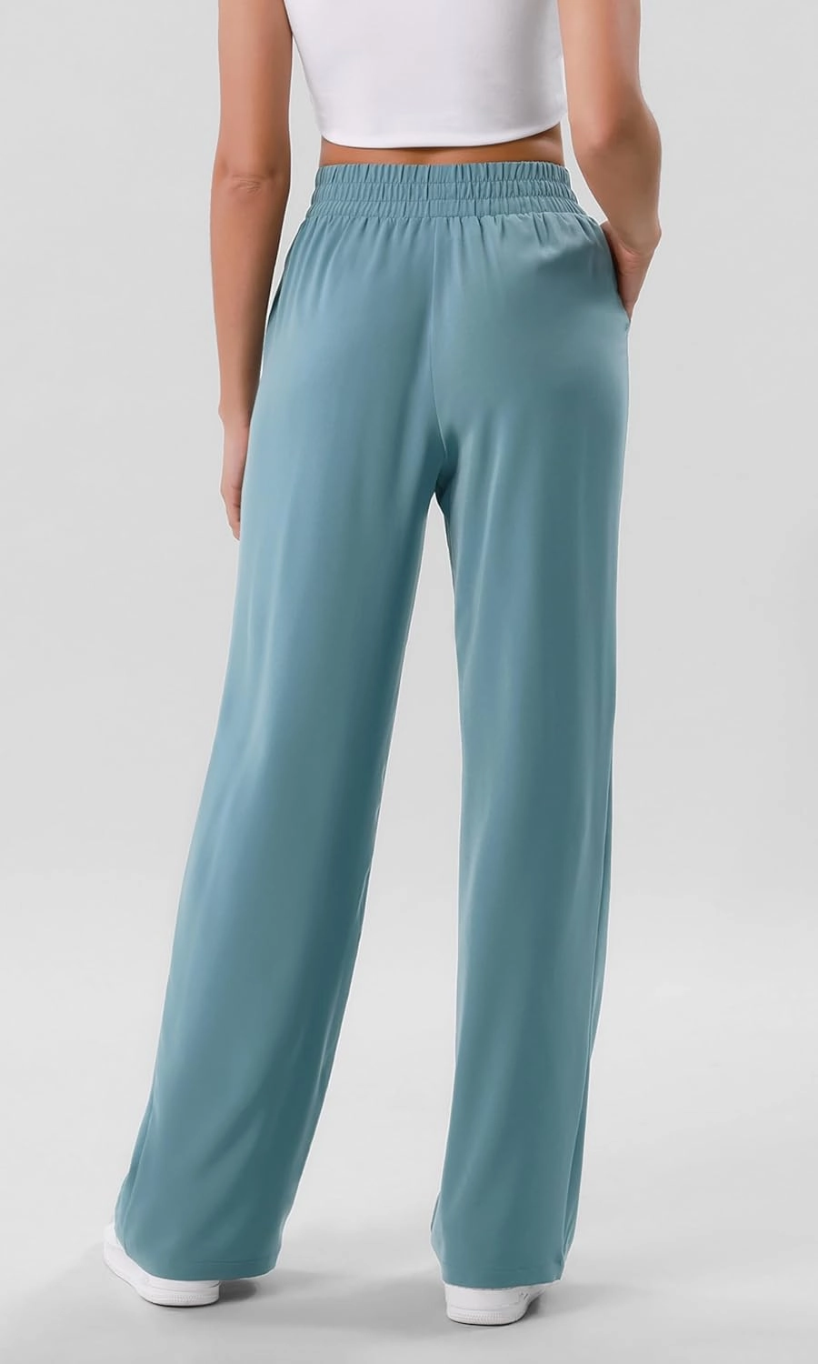 ODODOS Chiffon Flowy Wide Leg Pants for Women Lightweight High Waist Pull-On Pants with Pockets- 27" / 29" /31" Inseam