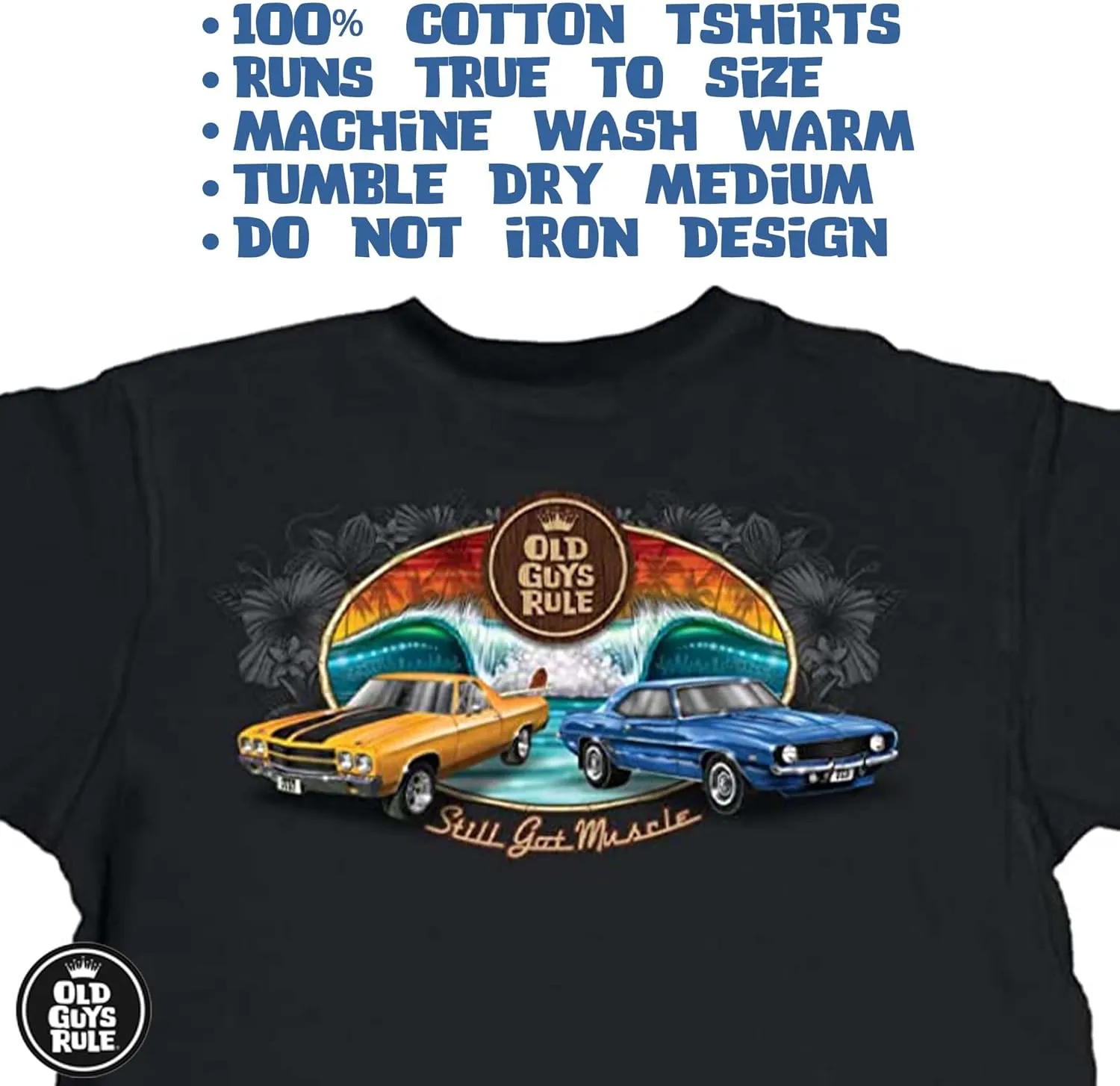 OLD GUYS RULE Men's Graphic T-Shirt, Muscle Cars Funny Novelty Tee for Car Enthusiast, Hot Rod, Racing