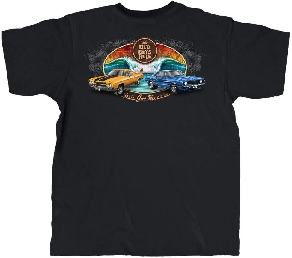 OLD GUYS RULE Men's Graphic T-Shirt, Muscle Cars Funny Novelty Tee for Car Enthusiast, Hot Rod, Racing