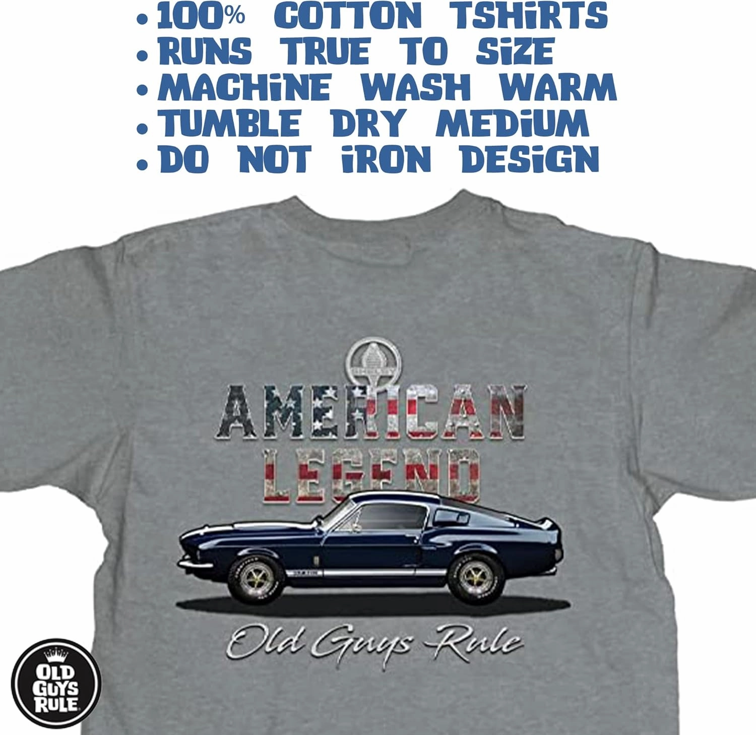OLD GUYS RULE Men's Graphic T-Shirt, American Legend - Father's Day, Birthday Gift - Patriotic Tee for Classic Car Enthusiast