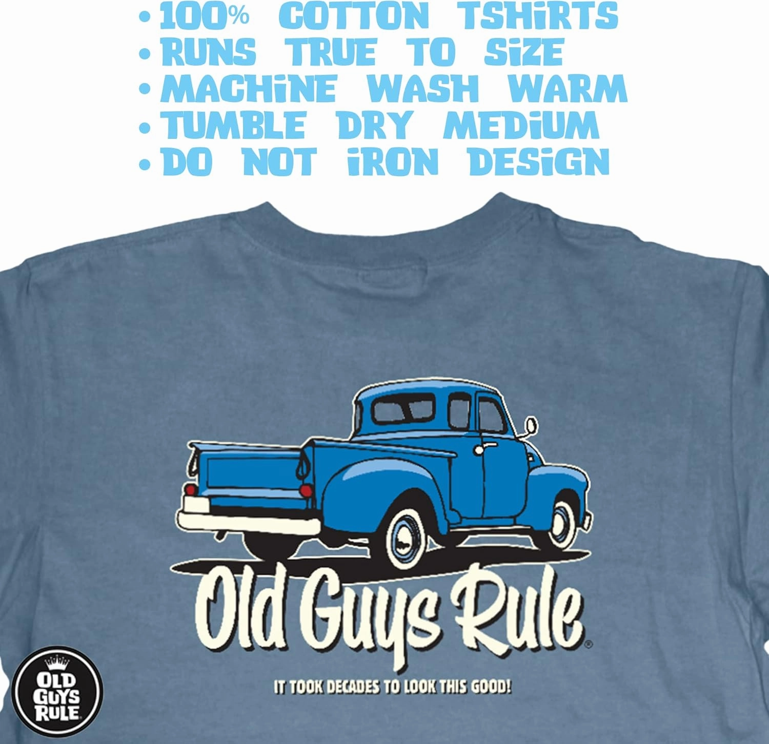 OLD GUYS RULE Men's Graphic T-Shirt, It Took Decades - Father's Day, Birthday Gift - Funny Novelty Tee for Vintage Truck, Car