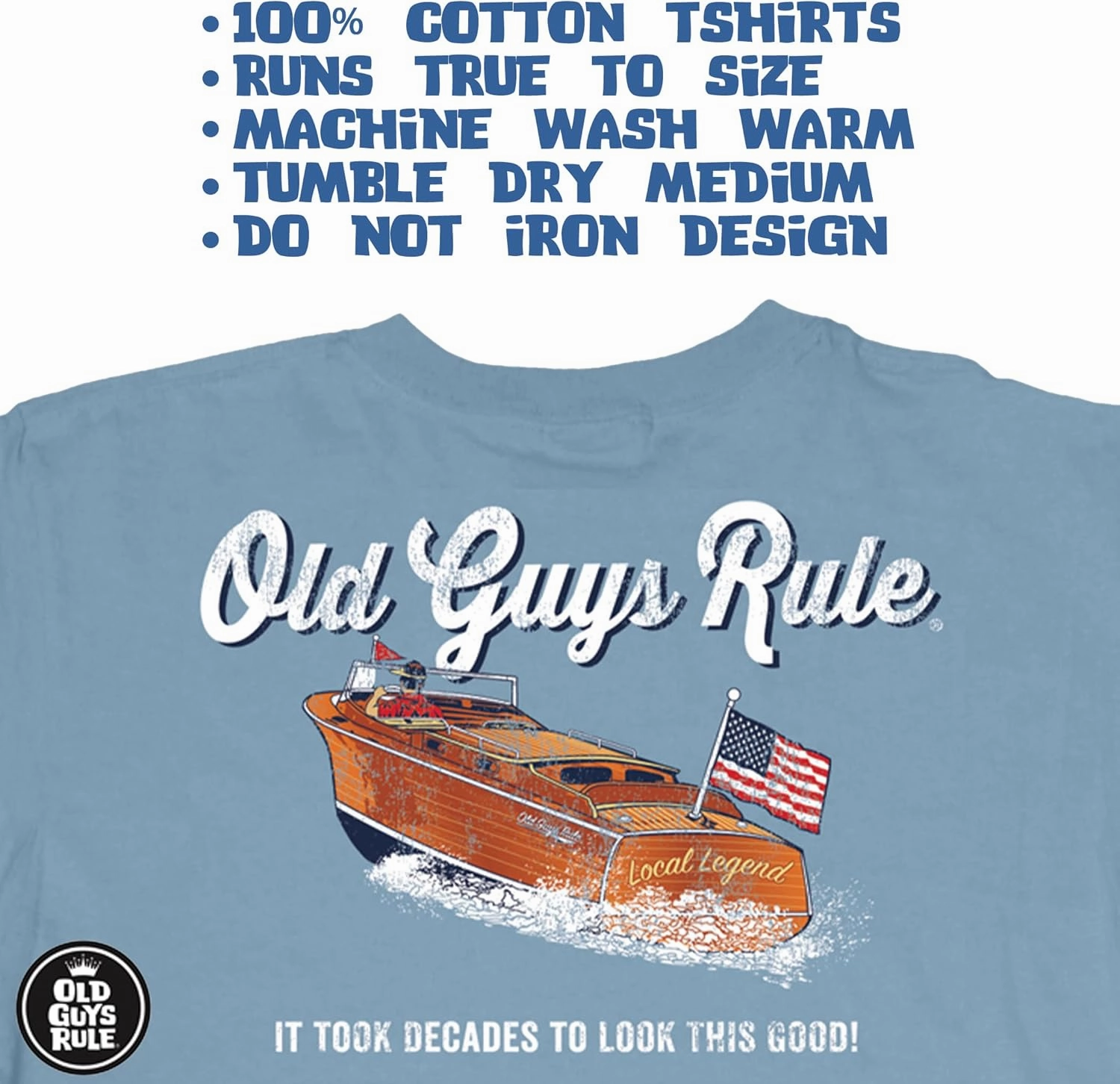 OLD GUYS RULE Men's Graphic T-Shirt, It Took Decades - Father's Day, Birthday Gift - Funny Novelty Tee for Vintage Truck, Car