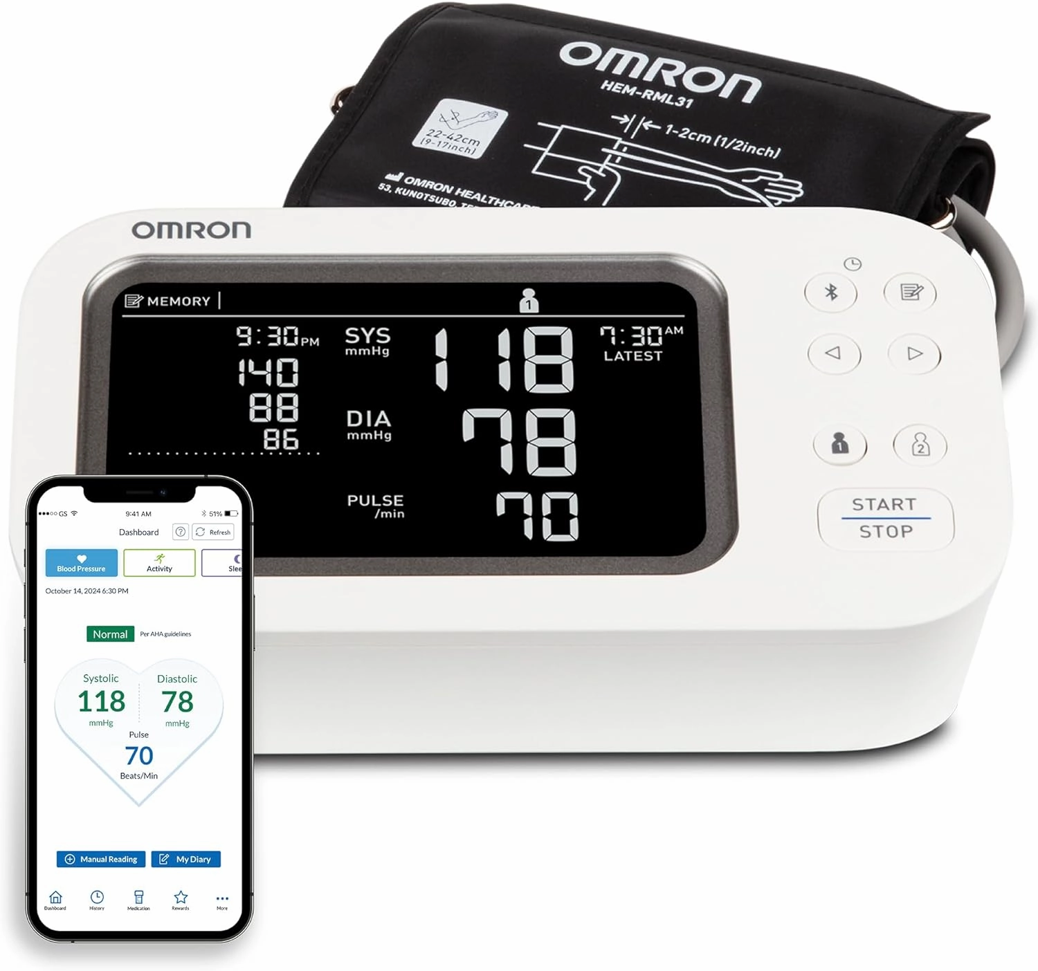 OMRON Platinum Upper Arm Blood Pressure Monitor - Clinically Validated Blood Pressure Arm Cuff - Use OMRON Connect App for Unlimited Free Measurements