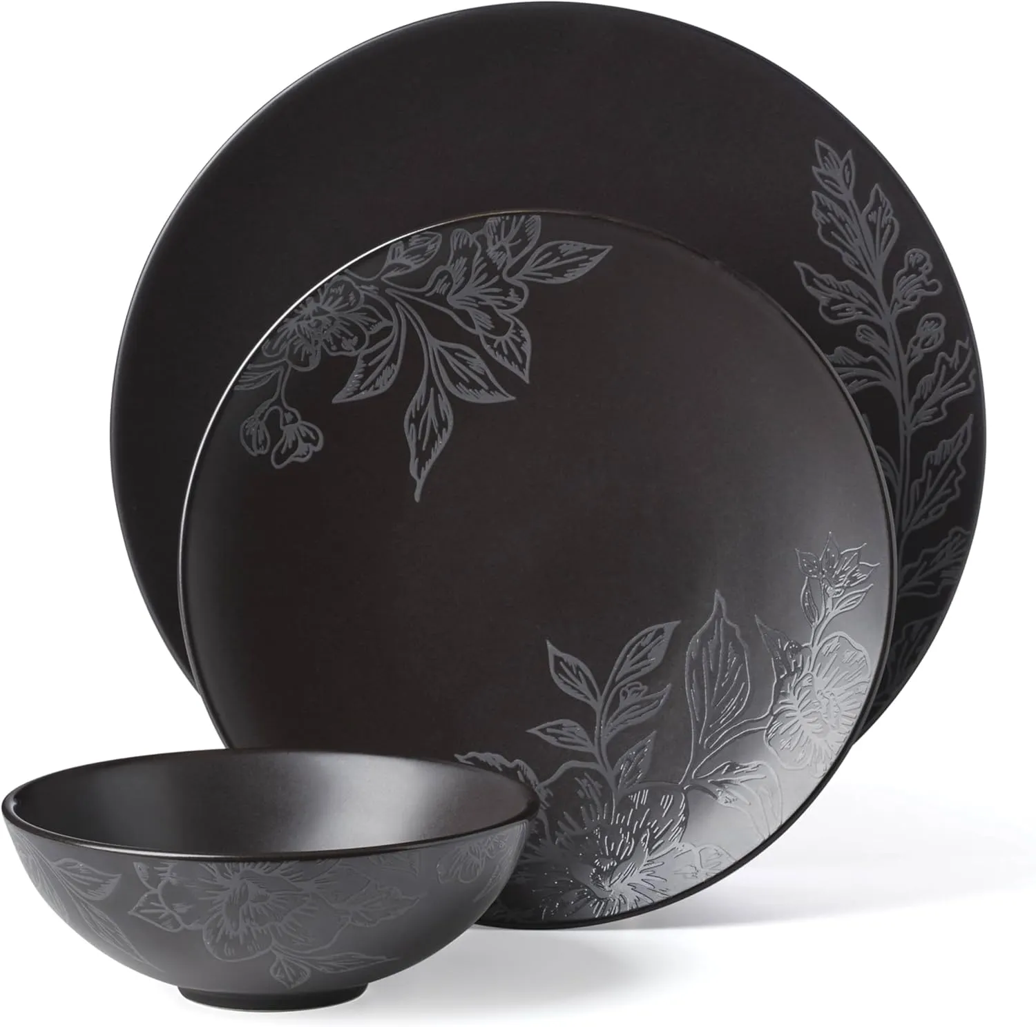 Oneida 897391 Roseto 12-Piece Dinnerware Set, Charcoal