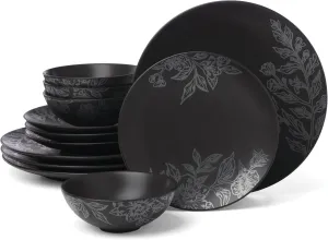 Oneida 897391 Roseto 12-Piece Dinnerware Set, Charcoal
