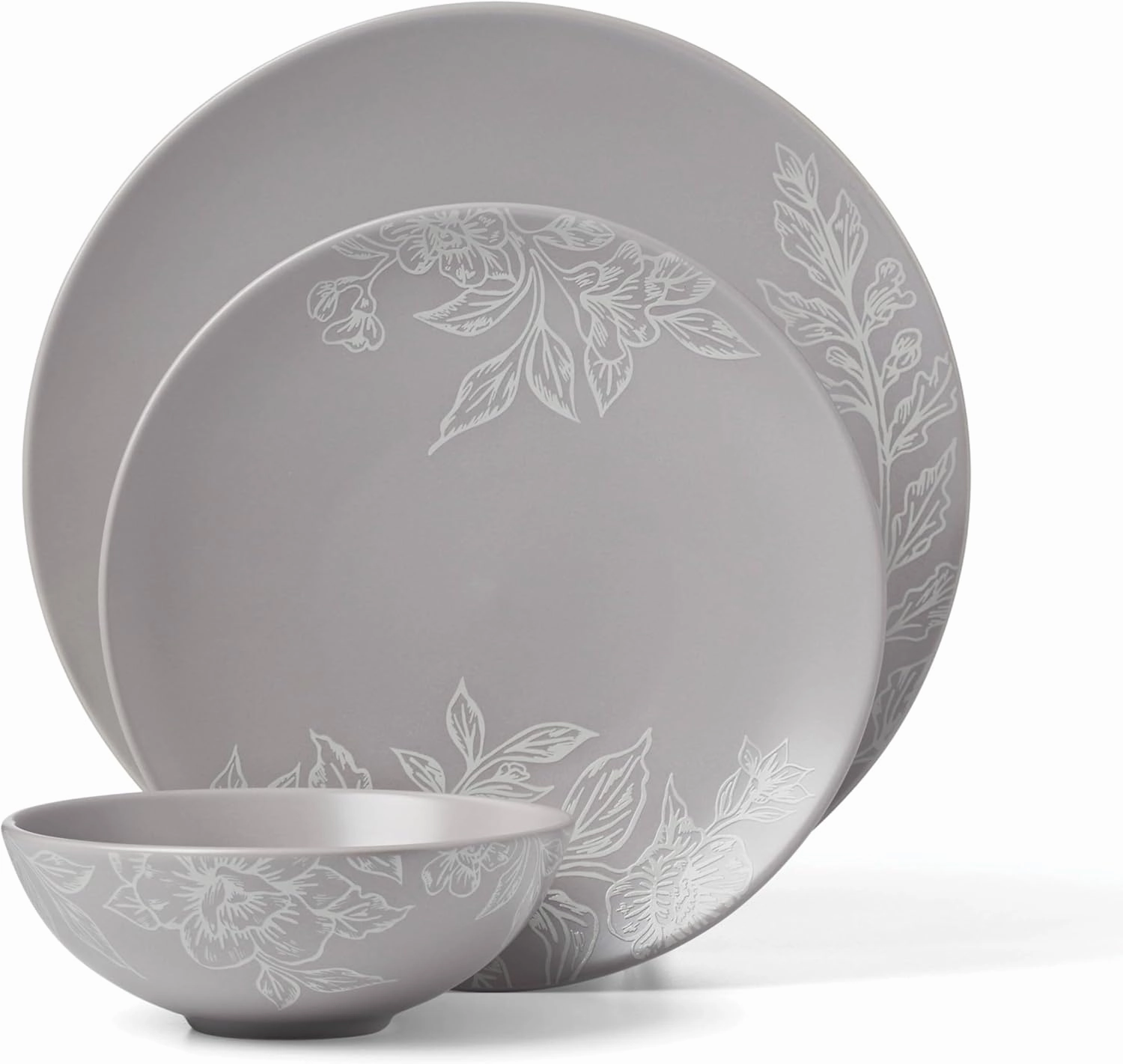 Oneida 897506 Roseto 12-Piece Dinnerware Set, Pumice, Grey