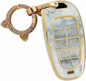 ontto Soft Key Housing Durable Key Cover TPU Key Shell Marble Texture Car Key Bag Compatible with Hyundai Sonata Sel IONIQ 5 Nexo Tucson Sonata 2020 Grandeur 2020 Sonata Limited Sorento Key Fob Grey