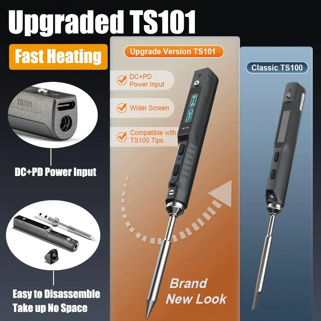 Original TS101 Soldering Pen Upgraded from TS100 DC 65W PD 45W Power Programmable Smart Mini Electric Portable Soldering Iron Station Kit with I Solder Tip USB Type C Cable