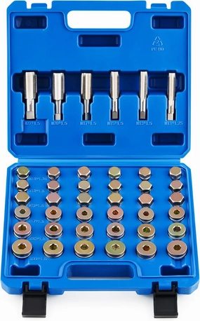 Orion Motor Tech 150pc Oil Drain Plug Repair Kit in M13 M15 M17 M20 M22 Sizes, Metric Oil Drain Pan Thread Repair Kit with Crush Washers Thread Taps Drain Plugs and Carry Case, Rethreading Tools