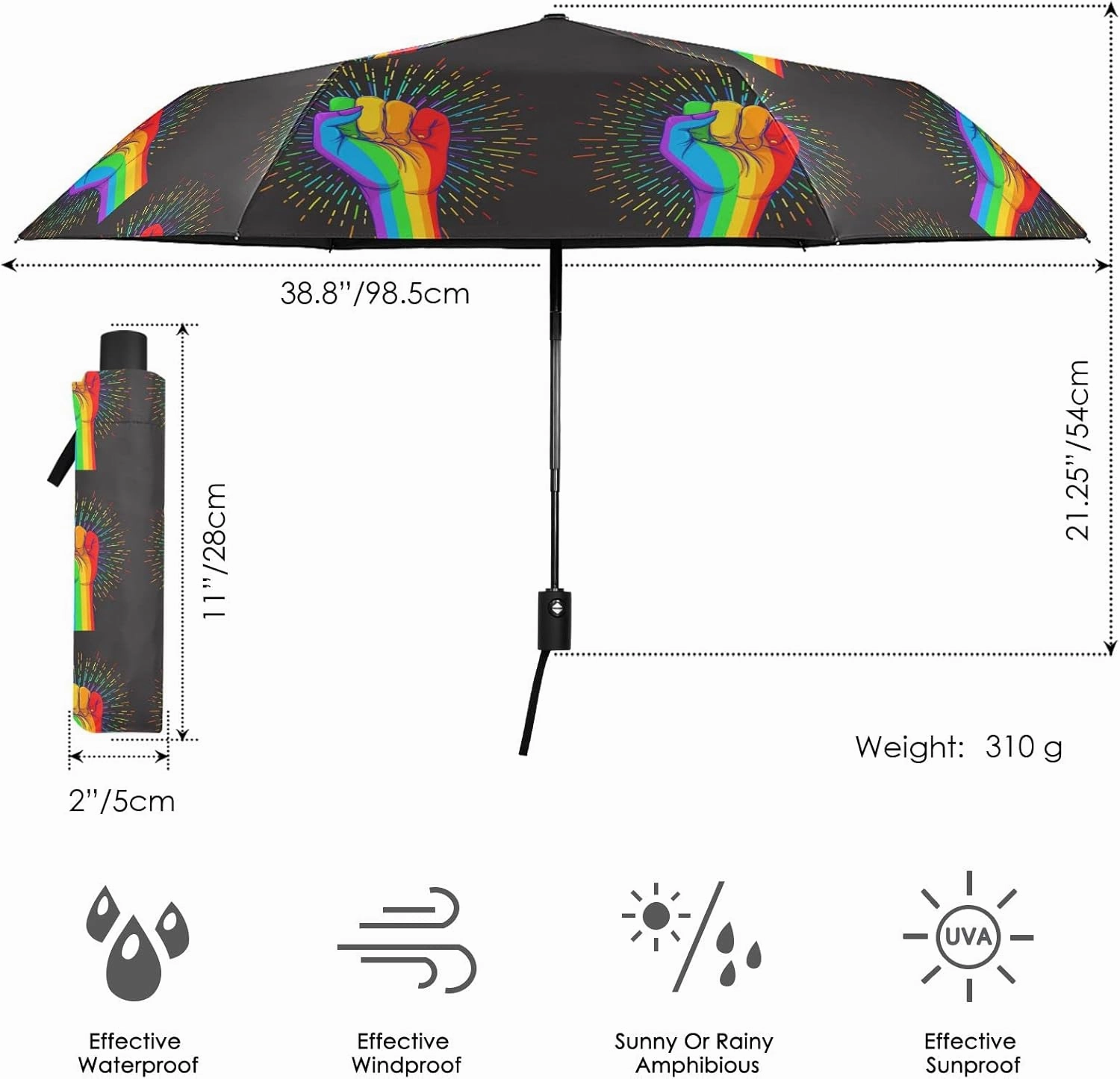 Oyihfvs Automatic Windproof Waterproof Umbrella, Folding Umbrella Reinforced Portable Compact UV Protection Sun rain Auto Open/Close
