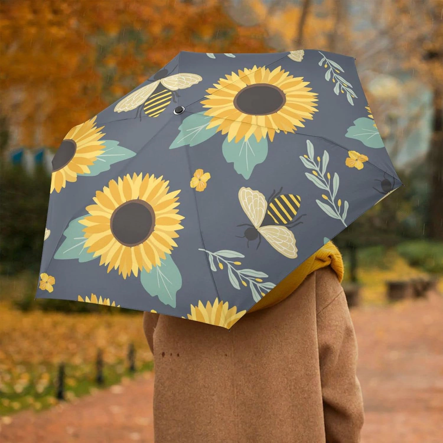 Oyihfvs Automatic Windproof Waterproof Umbrella, Folding Umbrella Reinforced Portable Compact UV Protection Sun rain Auto Open/Close