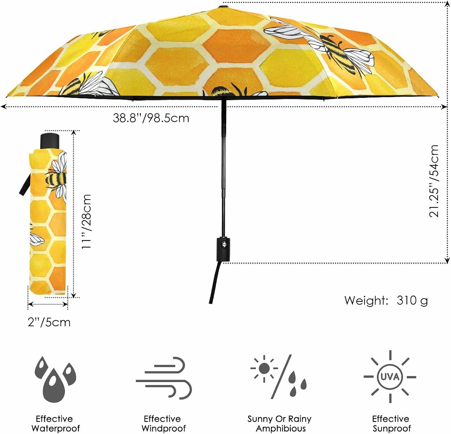 Oyihfvs Automatic Windproof Waterproof Umbrella, Folding Umbrella Reinforced Portable Compact UV Protection Sun rain Auto Open/Close