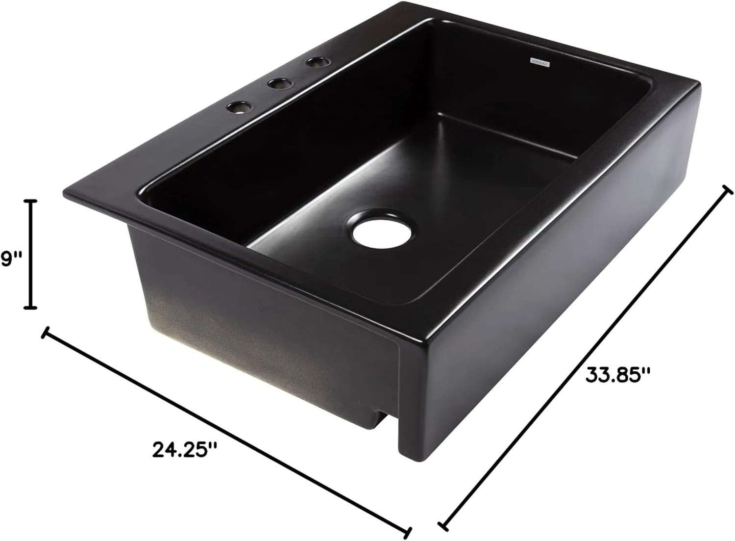 Parker Fireclay Quick-Fit Drop-In Farmhouse Kitchen Sink and Care Kit, 34" Matte Black Single Bowl with 3 Holes