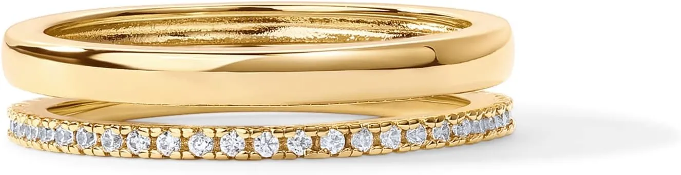 PAVOI 18K Gold Plated Cubic Zirconia Dual Stacking Rings for Women | Gold Eternity Band for Women | Thumb Ring