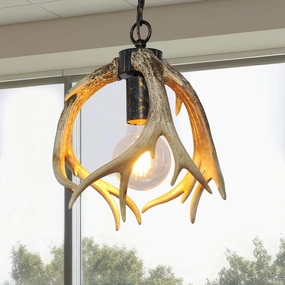 Pendant Lights Antlers Chandelier 1Light Rustic Light fixtures 10" W for Kitchen Living Room Dining Room Coffee Bar Farmhouse Antler Light Fixture