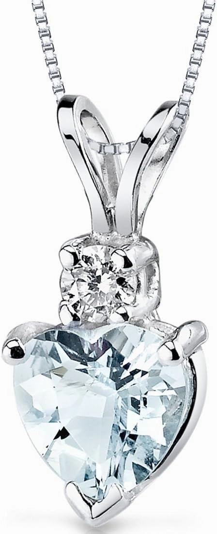 PEORA 14K White Gold Aquamarine and Diamond Pendant, AAA Grade Heart Shape Solitaire, 6mm, 0.75 Carat total, Blue Aquamarine Necklace, March Birthstone Necklace, w/Jewelry Box