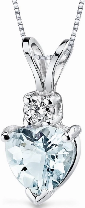 PEORA 14K White Gold Aquamarine and Diamond Pendant, AAA Grade Heart Shape Solitaire, 6mm, 0.75 Carat total, Blue Aquamarine Necklace, March Birthstone Necklace, w/Jewelry Box