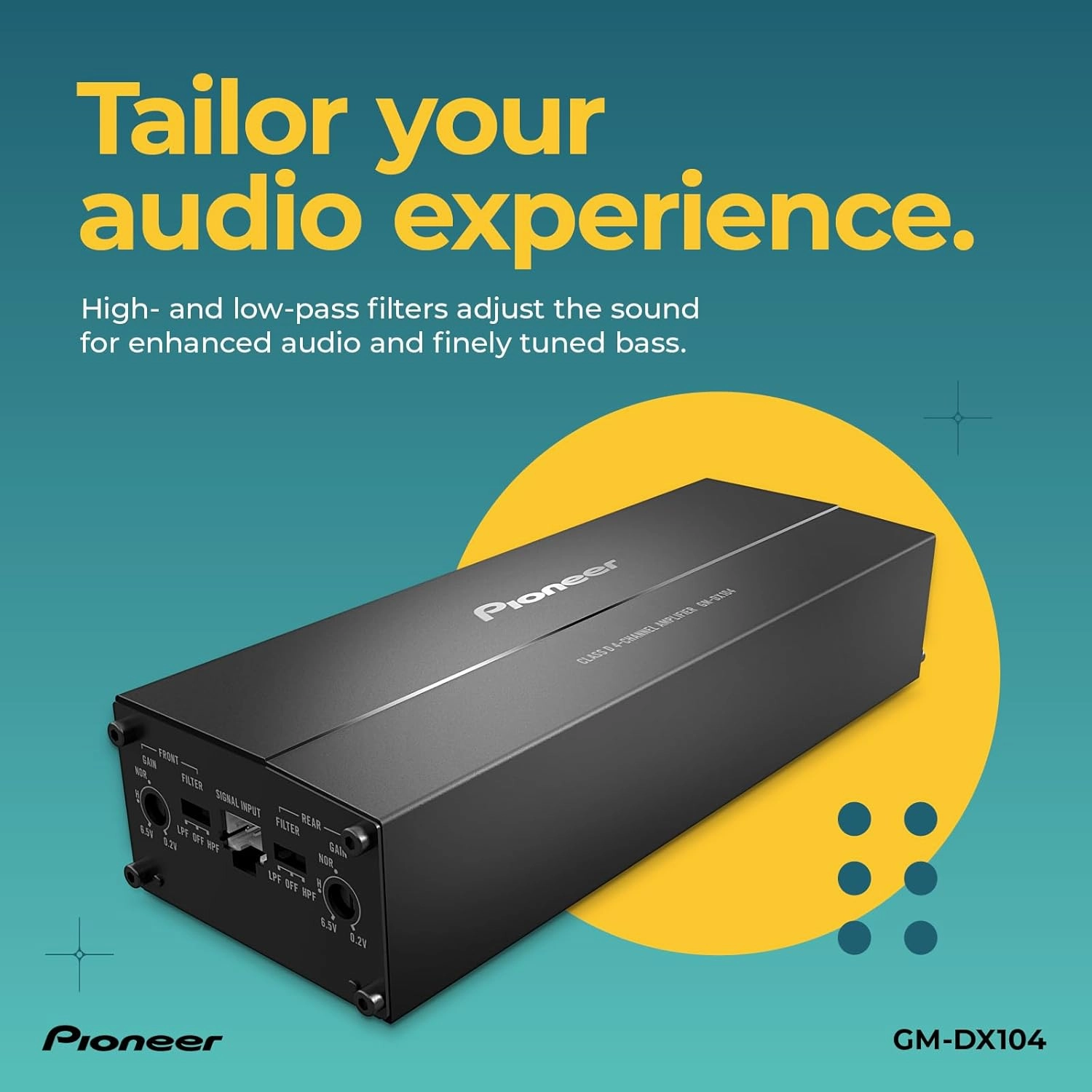 Pioneer GM-DX104 4-Channel Class D Bridgeable Car Amplifier – 400W Max Power, 45W RMS