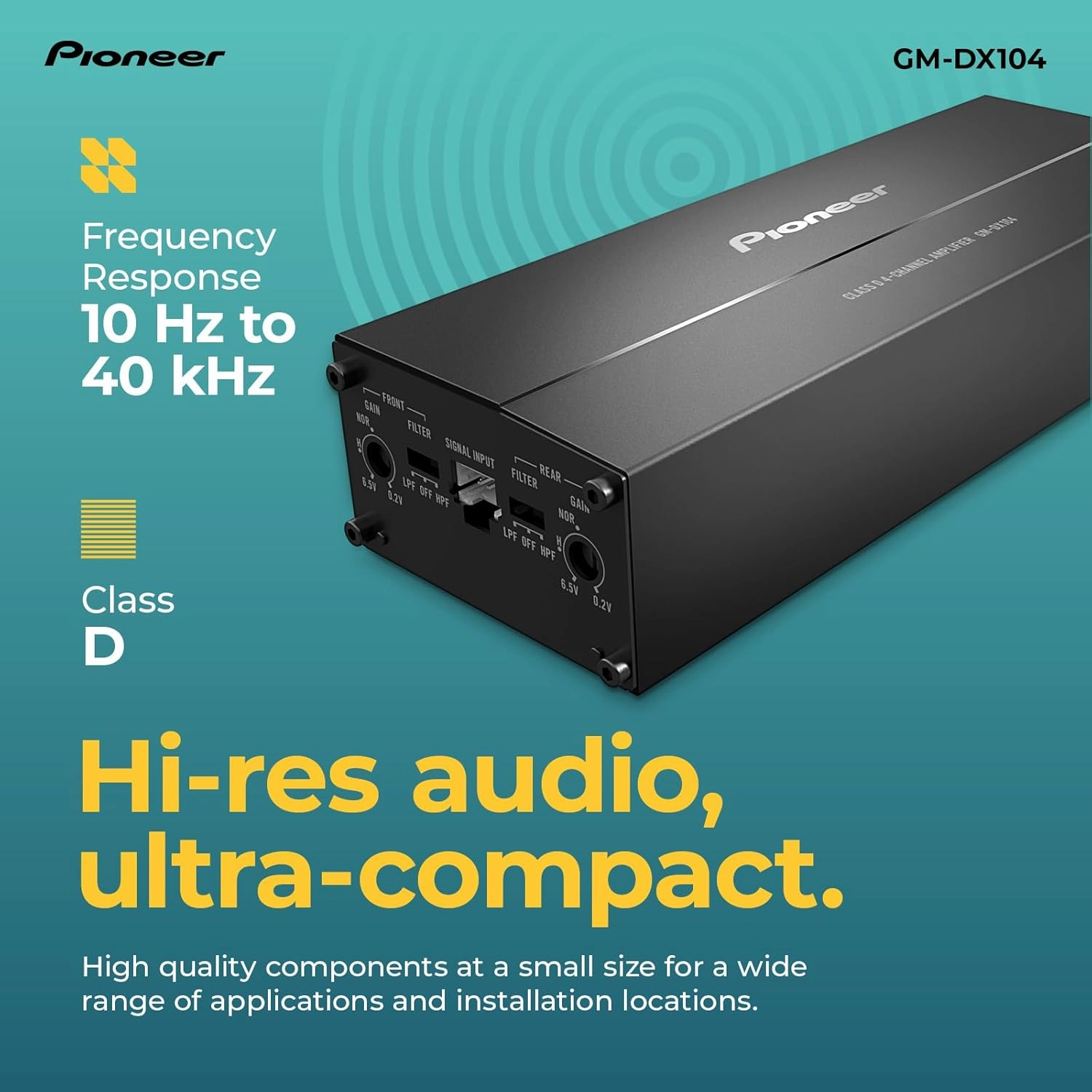 Pioneer GM-DX104 4-Channel Class D Bridgeable Car Amplifier – 400W Max Power, 45W RMS