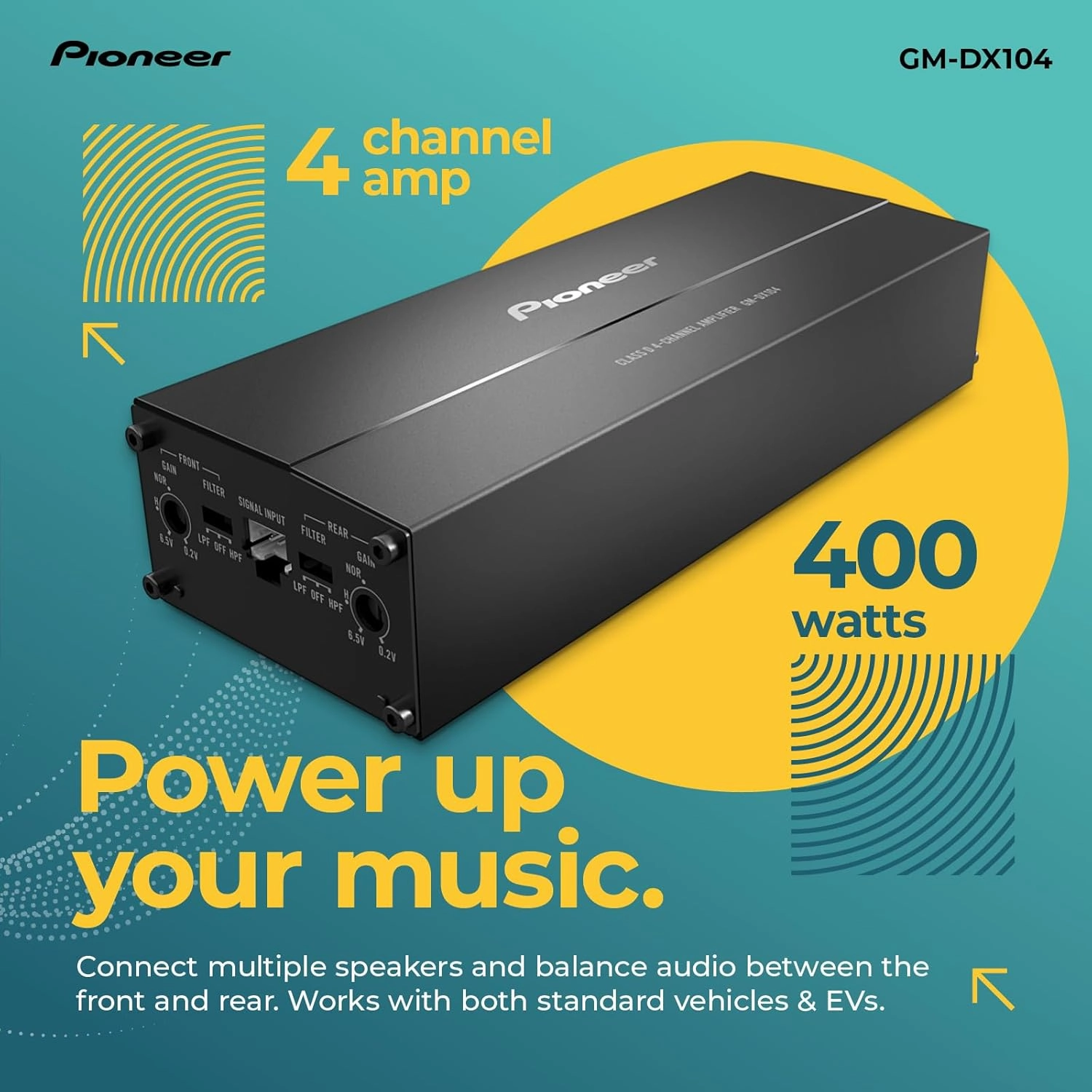 Pioneer GM-DX104 4-Channel Class D Bridgeable Car Amplifier – 400W Max Power, 45W RMS