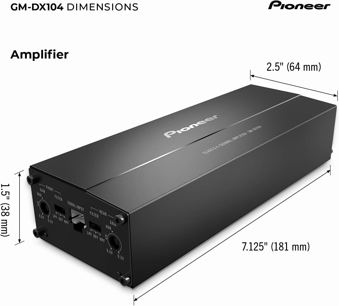 Pioneer GM-DX104 4-Channel Class D Bridgeable Car Amplifier – 400W Max Power, 45W RMS