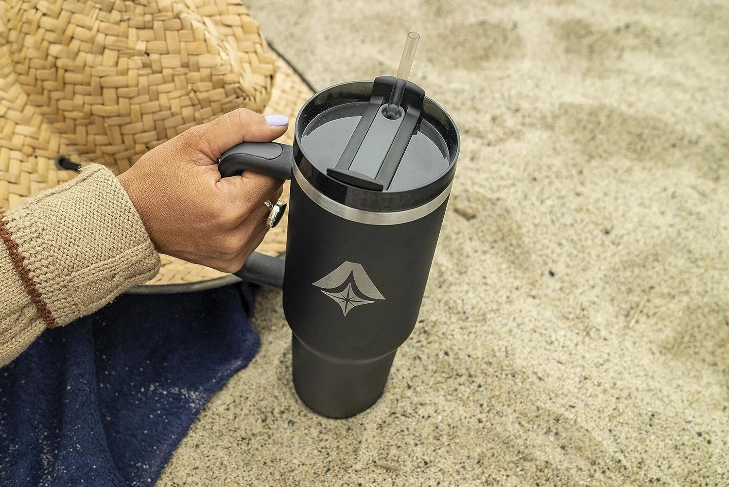 Pittman Outdoors 40oz. Hydration Tumbler with Comfort Soft Handle, Black - Vacuum Insulated Travel Coffee and Drink Mug