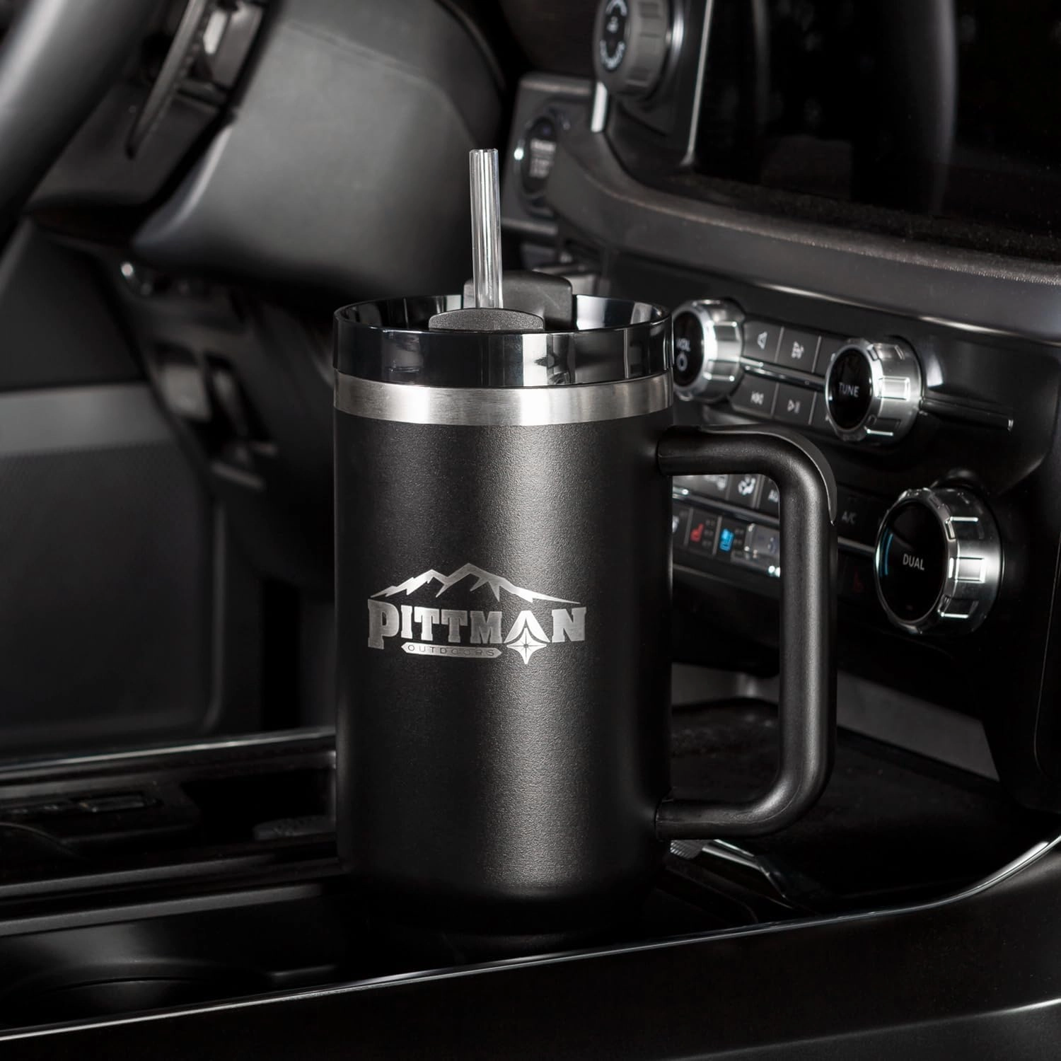 Pittman Outdoors 40oz. Hydration Tumbler with Comfort Soft Handle, Black - Vacuum Insulated Travel Coffee and Drink Mug