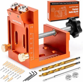 Pocket Hole Jig Kit, Adjustable Pocket Hole Jig System with Stop Collars, Pocket Hole Screw Jig 30PCS with Screws, Wood Plug, Allen Wrench for Woodworking