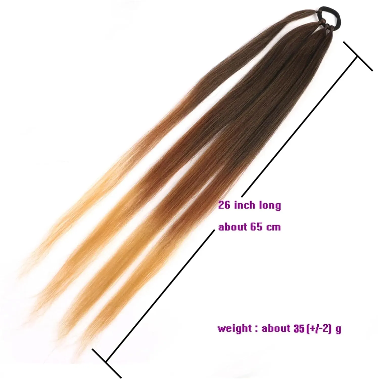 Ponytailtail Extensions Synthetic Boxing Braids 26 Inch Brown Wrap Around Chignon Tail With Rubber Band Hair Ring Ombre Braid