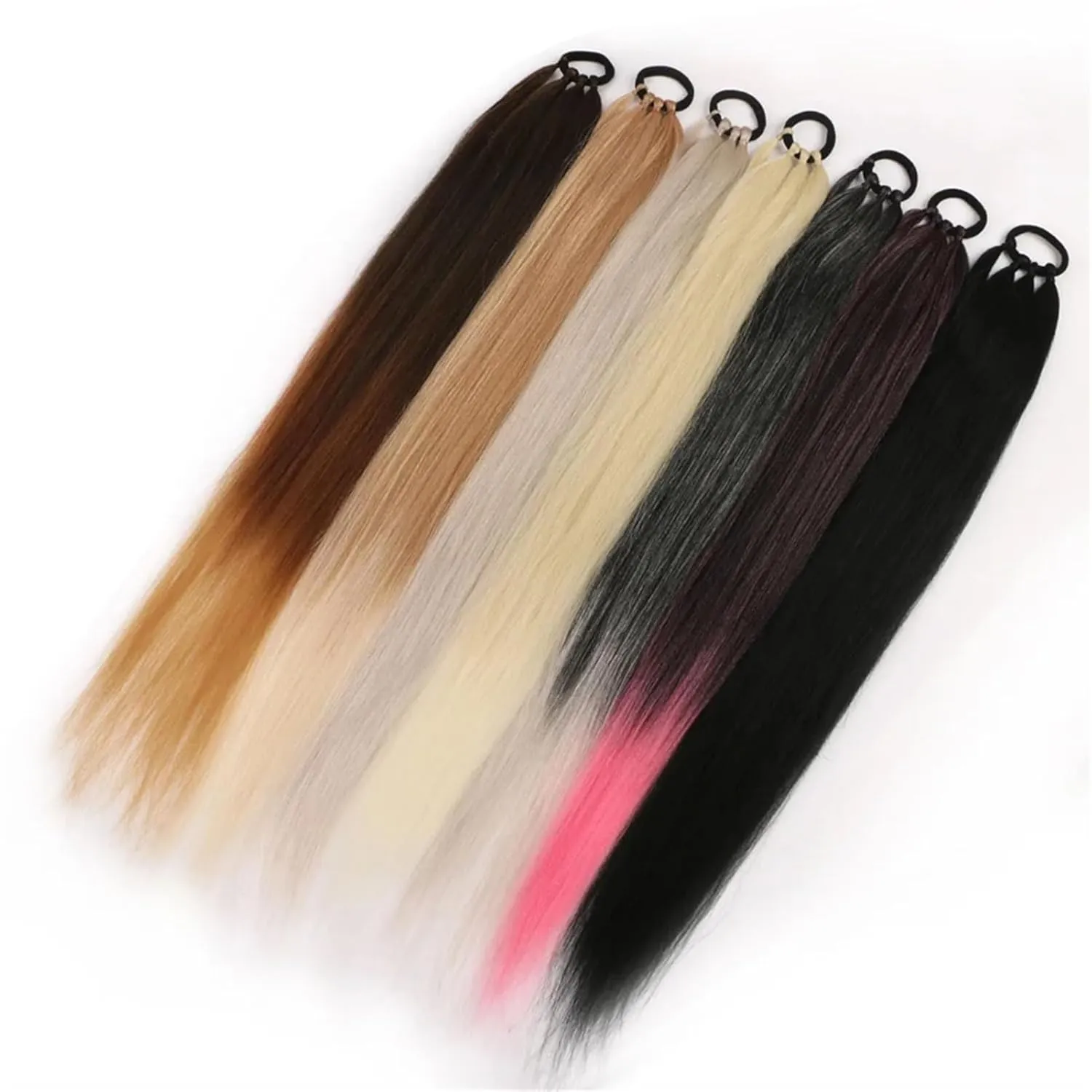 Ponytailtail Extensions Synthetic Boxing Braids 26 Inch Brown Wrap Around Chignon Tail With Rubber Band Hair Ring Ombre Braid