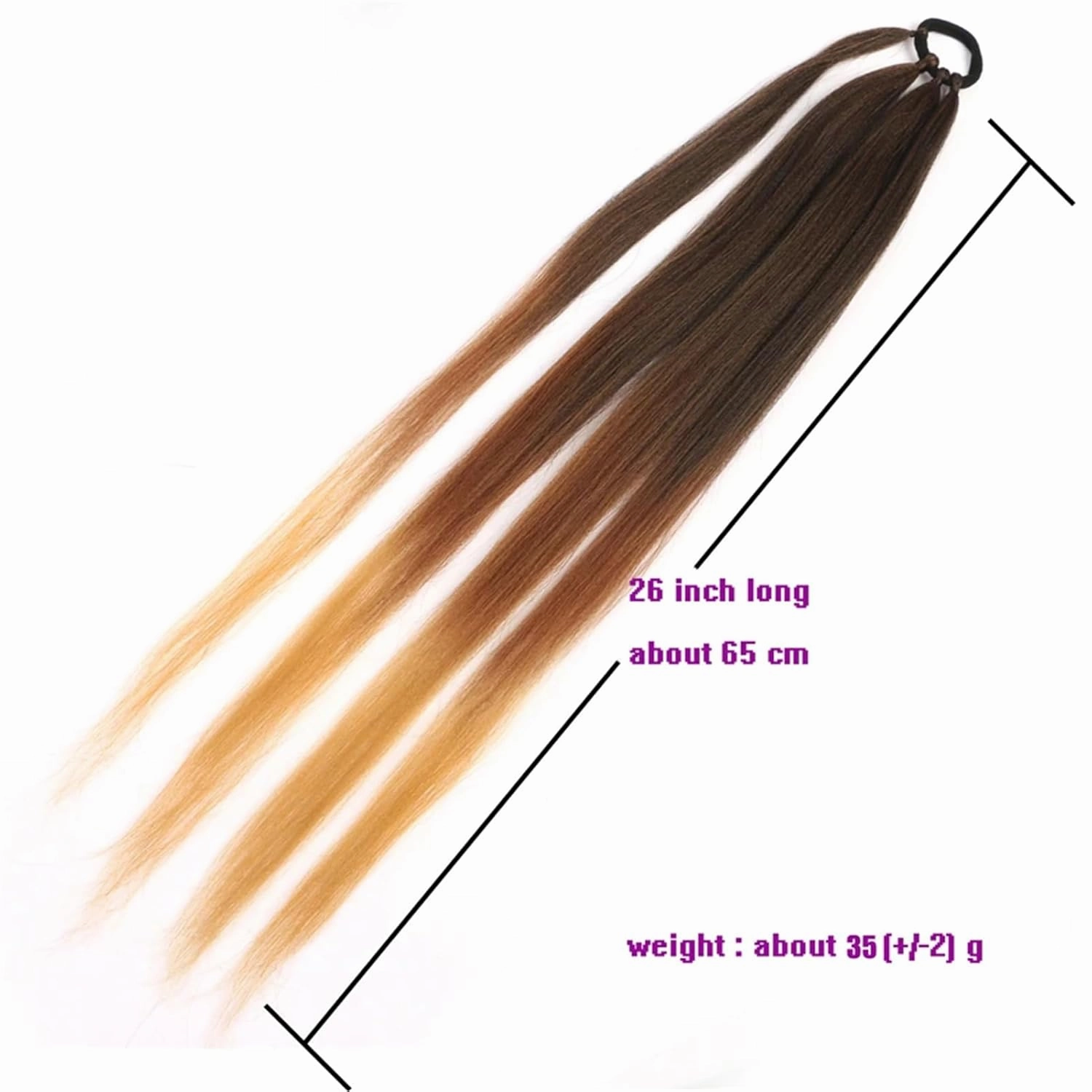 Ponytailtail Extensions Synthetic Boxing Braids 26 Inch Brown Wrap Around Chignon Tail With Rubber Band Hair Ring Ombre Braid