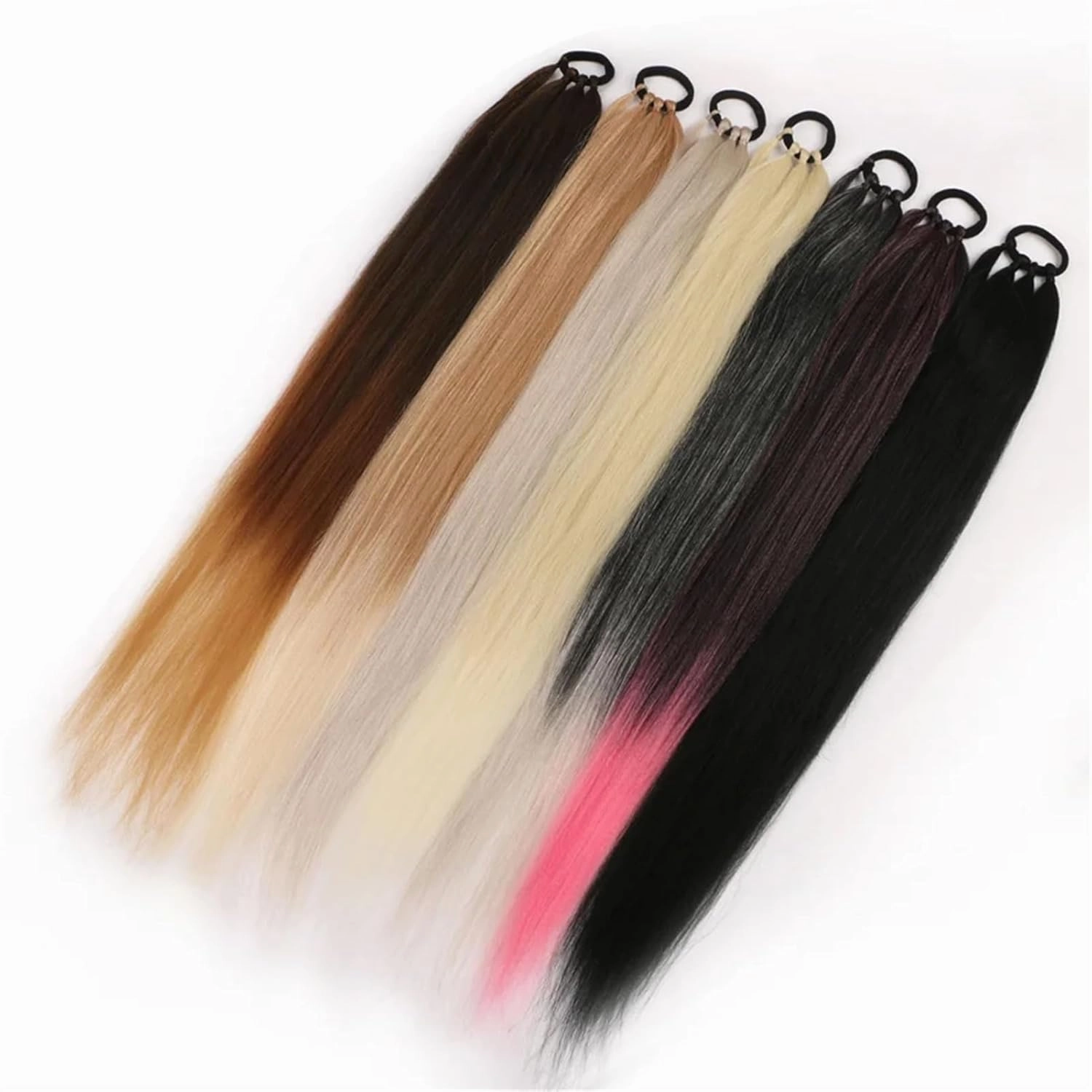 Ponytailtail Extensions Synthetic Boxing Braids 26 Inch Brown Wrap Around Chignon Tail With Rubber Band Hair Ring Ombre Braid