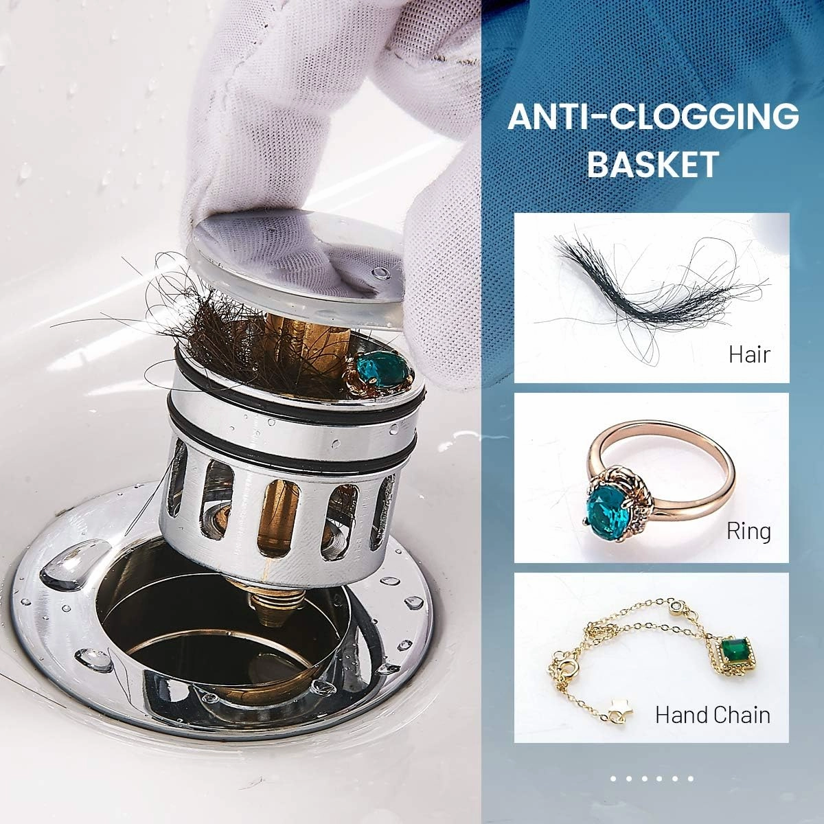 Pop Up Drain Stopper, Built-in Anti-Clogging Strainer, Polished Chrome, Fits Standard American Drain Hole (1-1/2" to 1-3/4")