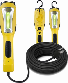Portable Corded LED Work Light with Outlet in Handle, COB LED, 1600 Lumen 6ft 116AWG 3C SJTW Cord Handheld Outdoor Work Light, Magnetic on Back