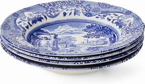 Portmeirion Spode Blue Italian Soup Bowls | Set of 4 | 9Inch | Soup, Pasta, and Salad Serving Bowls | Round, Wide Rim Bowl | Microwave Safe | Dishwasher Safe | Made in England