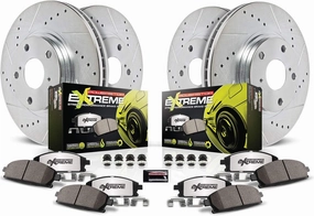 Power Stop K6083-26 Front and Rear Z26 Carbon Fiber Brake Pads with Drilled and Slotted Brake Rotors Kit For Subaru Forester Impreza Legacy Outback WRX