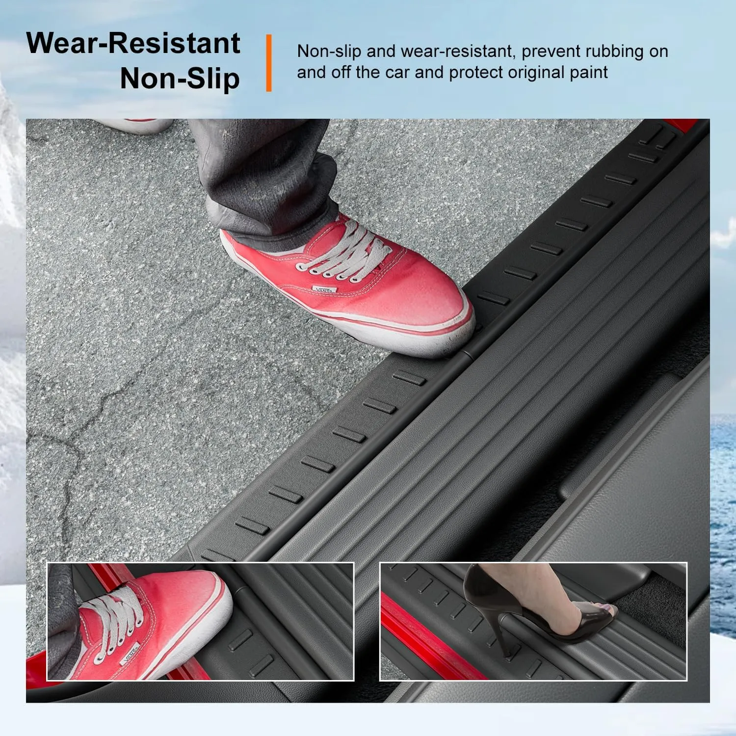powoq Door Sill Protector Compatible with 2022-2025 Nissan Pathfinder Car Door Sill Guard TPE 4Pcs Car Threshold Protector Replacement for 2022 2023 2024 2025 Nissan Pathfinder Accessories
