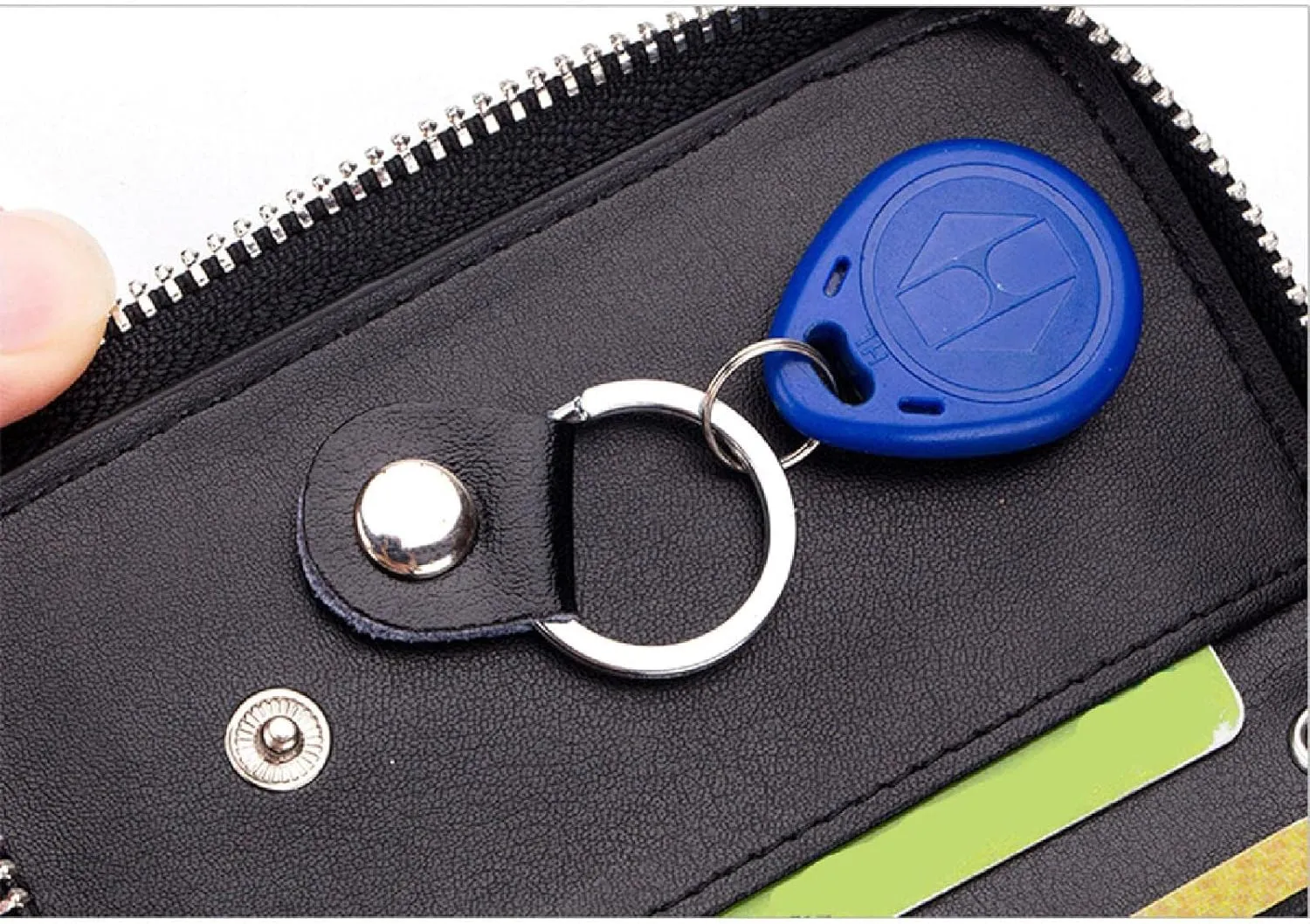 Premium Leather Car Key Case Mini Car Key Holder Keyring Zipper Bag Keychain Case Wallet Purse Unisex (Light brown)