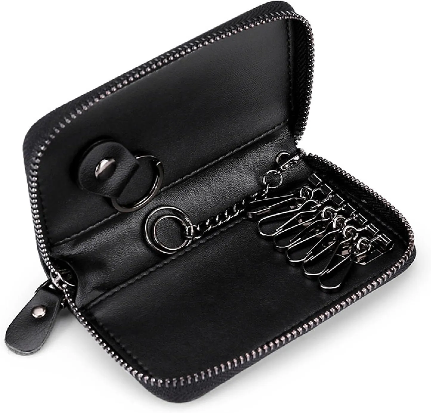 Premium Leather Car Key Case Mini Car Key Holder Keyring Zipper Bag Keychain Case Wallet Purse Unisex (Light brown)