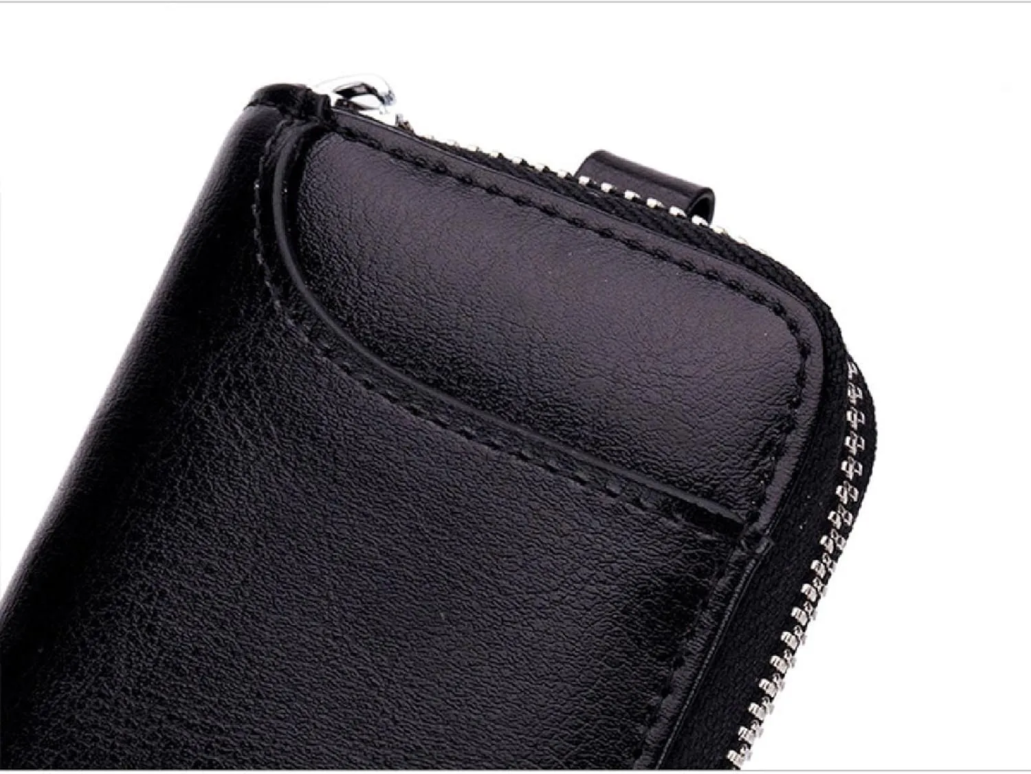 Premium Leather Car Key Case Mini Car Key Holder Keyring Zipper Bag Keychain Case Wallet Purse Unisex (Light brown)