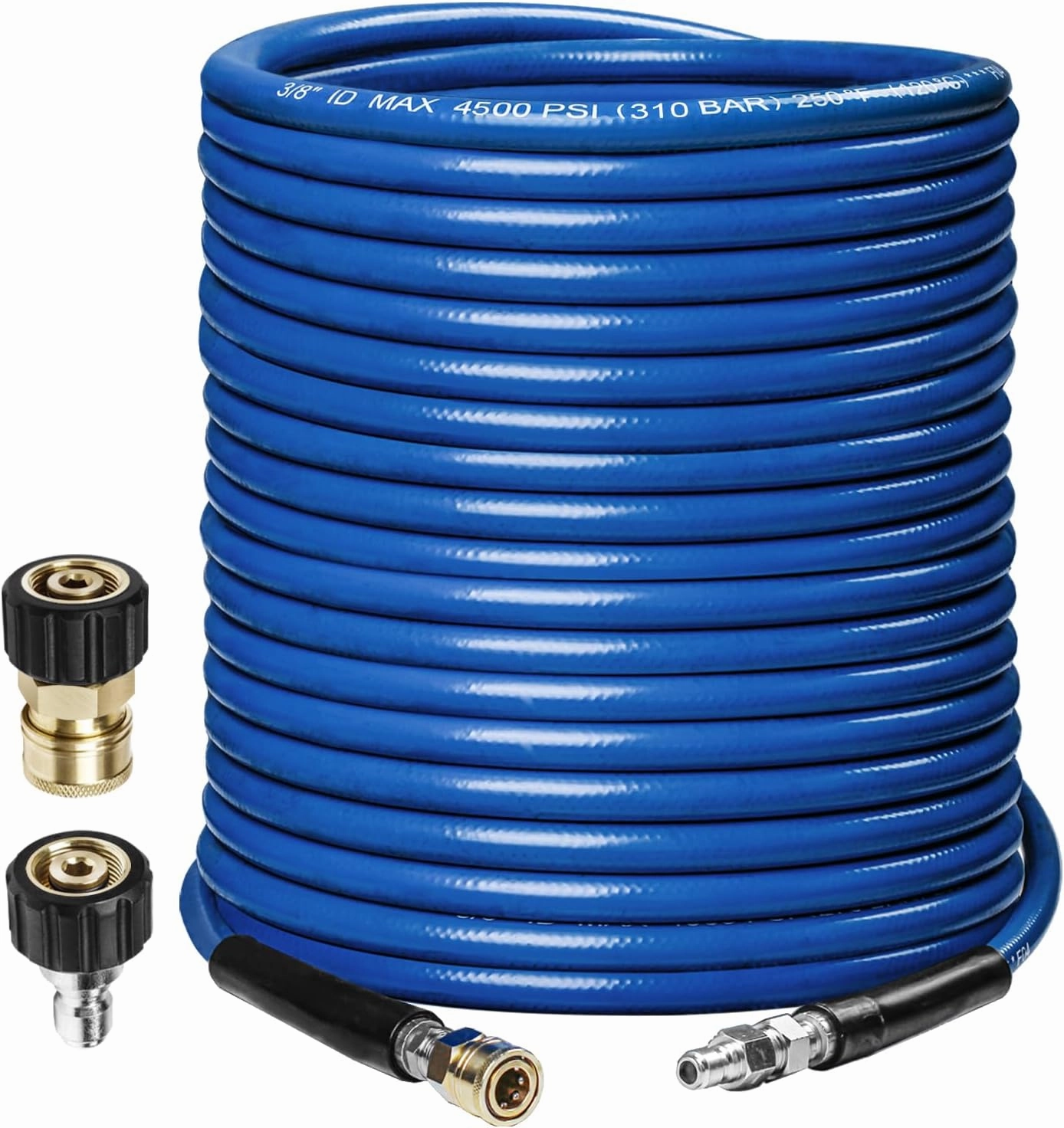 Pressure Washer Hose 50ft 3/8",4500PSI Wear Resistant Replacement Hose for Gas&Electric Power Washer,Steel Braided Rubber Hose with 3/8" Quick Connect Swivel&M22 Hose Adapter for Cold&Hot Water