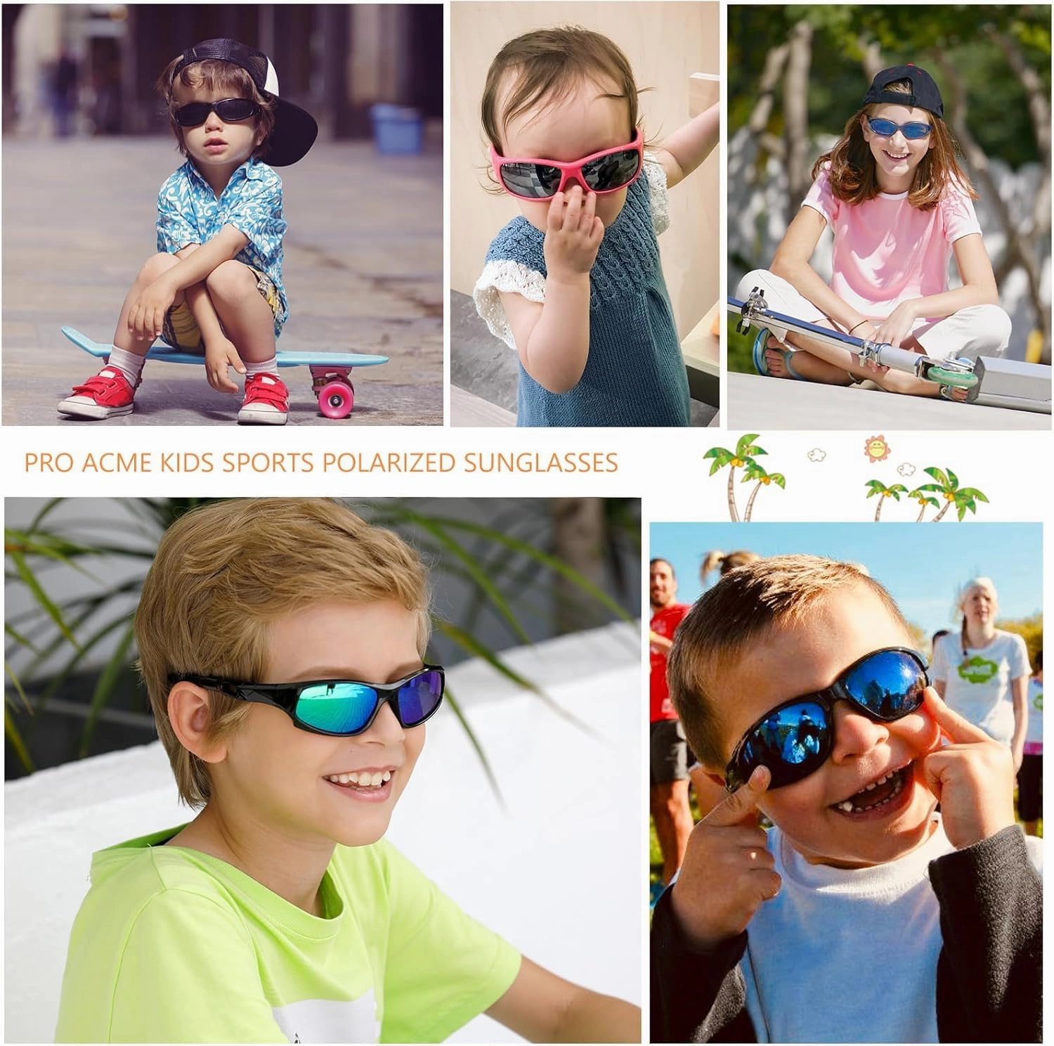 Pro Acme Kids Sunglasses for Boys Girls, Polarized Sports Youth Sunglasses with Strap for Kids Ages 3-12
