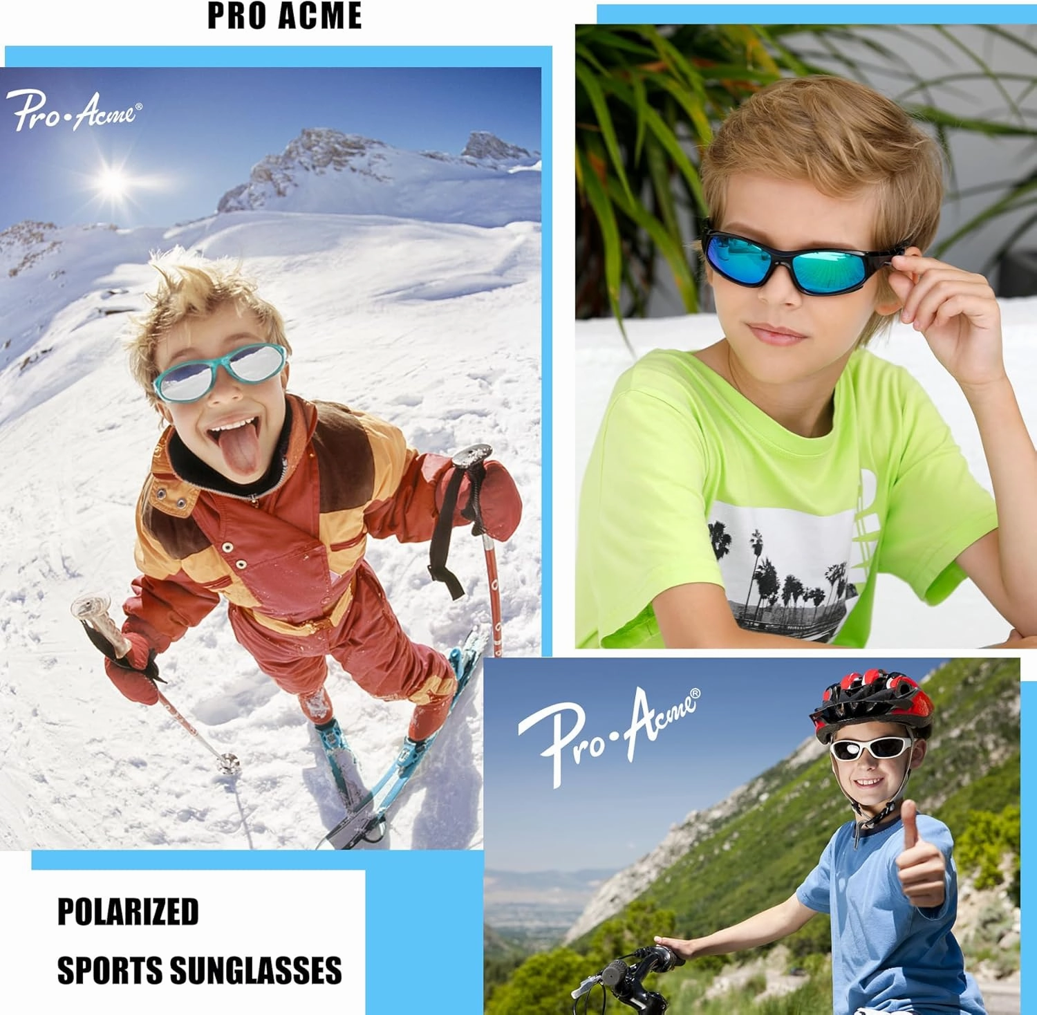 Pro Acme Kids Sunglasses for Boys Girls, Polarized Sports Youth Sunglasses with Strap for Kids Ages 3-12