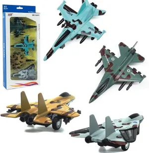 Pull Back Airplane Toy Set Die Cast Metal Military Themed Fighter Jets, Good for Kids Toy Set Collection - 4 Pcs (Blue)