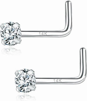 PunkTracker 20g 14K Real Gold Nose Rings CZ Simulated Diamond Nose Studs Hypoallergenic Nostril Nose Piercing Jewelry for Women Men
