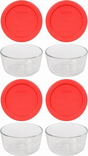 Pyrex Simply Store 8-Piece Glass Food Storage Set (4 vessels and 4 lids), standard packaging
