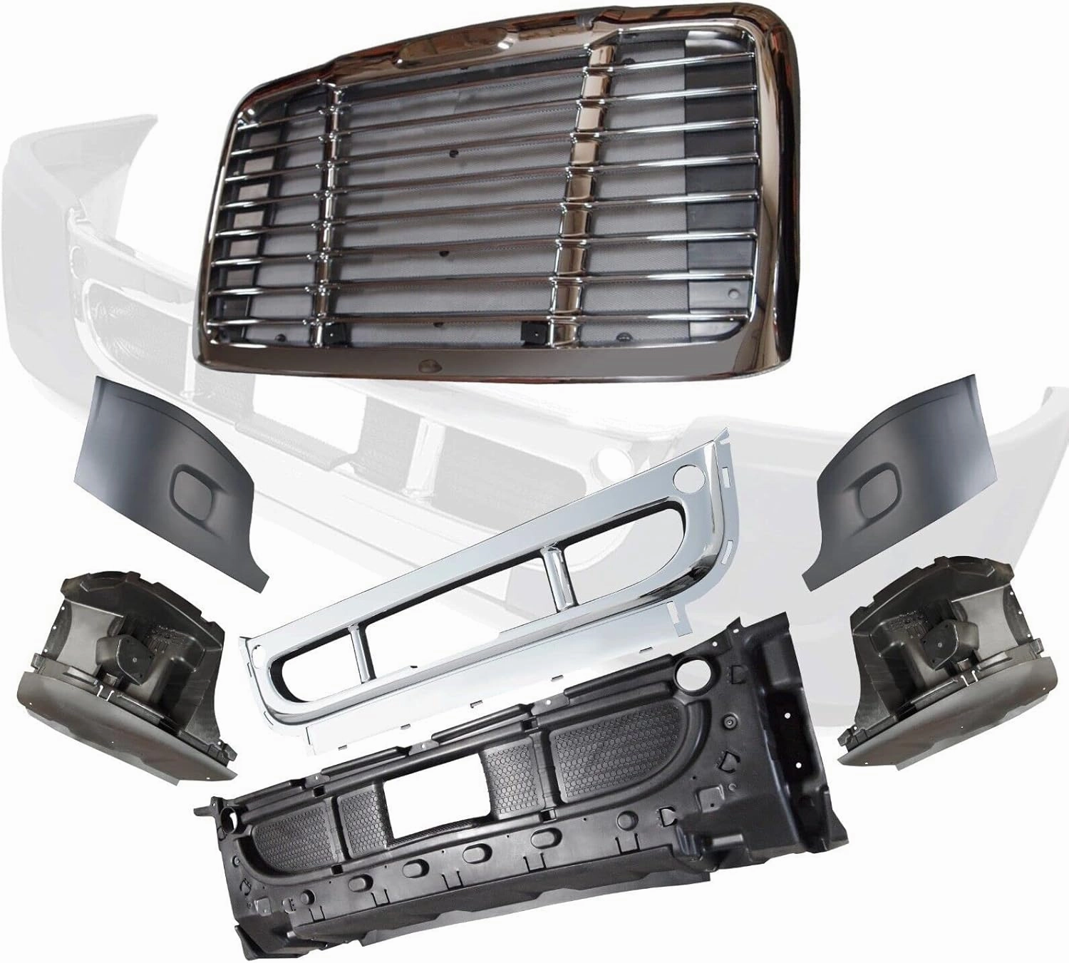 QSC Truck Parts 6 PCS Bumper Kits No Foglight Hole   Grille for Freightliner Cascadia 08-17