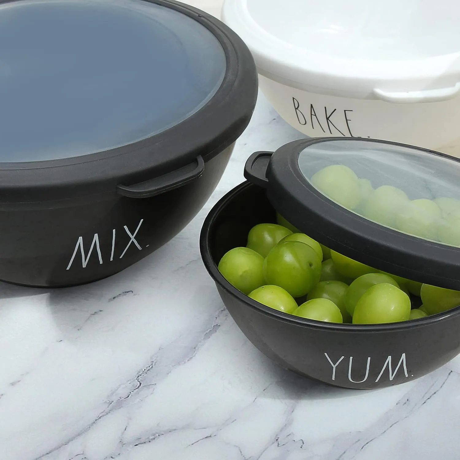 Rae Dunn Mixing Bowls with Lids - 10 Piece Plastic Nesting Bowls Set includes 5 Prep Bowls and 5 Lids (Black)