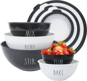 Rae Dunn Mixing Bowls with Lids - 10 Piece Plastic Nesting Bowls Set includes 5 Prep Bowls and 5 Lids (Black)